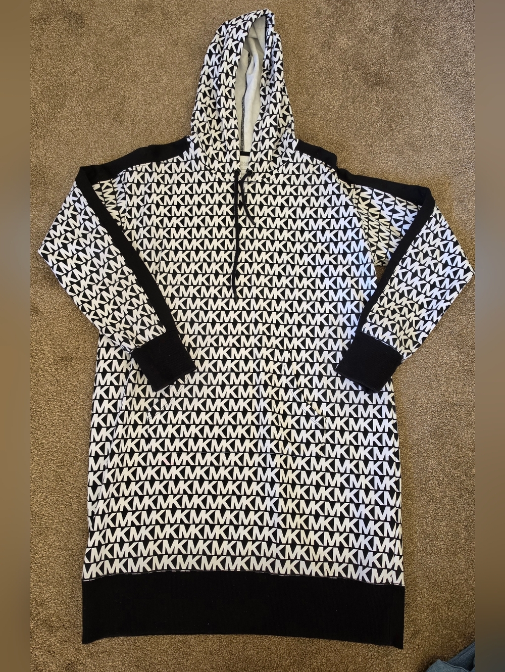 Michael Kors Black & White MK Logo Hoodie Sweatshirt Dress